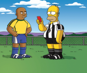 yapboz Homer Simpson bir hakem bir kırmızı kart gösteren yapıyor Ronaldo